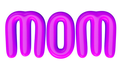 isolated violet lowercase text: mom , in shape of balloons