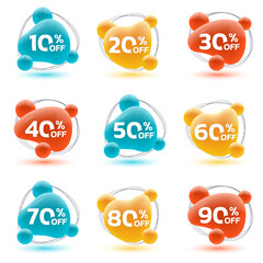 Canvas Print - sale icon, logo or label set. 3d abstract liquid shape design. 10, 20, 30, 40, 50, 60, 70, 80, 90 pr