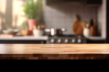 Wall Mural - Wooden table top on a kitchen. Generative Ai