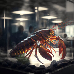 Sticker - Lobster in a restaurant. Generative AI.