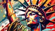 A colorful painting of the statue of liberty
