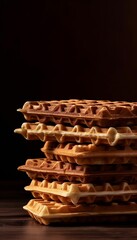 Wall Mural - Stack of Waffles on Black Background