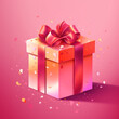 canvas print picture - pink-oranges Geschenk mit pinker Schleife auf pinkem Hintergrund. quadratisch. Generative Ai.