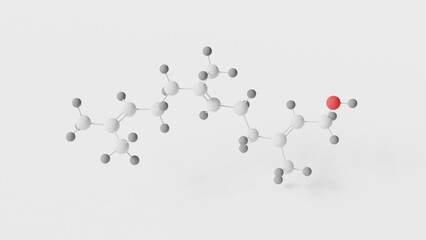 farnesol molecule 3d, molecular structure, ball and stick model, structural chemical formula sesquiterpene alcohol