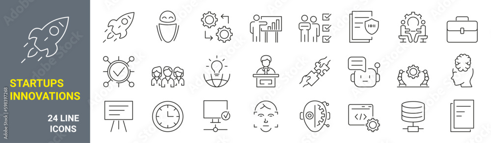 Set of 24 Startups innovations icons. Innovation team management ...