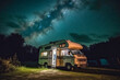 beautiful constelation and motorhomo outdoor, camping concept, generative ai