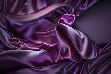ai generated beautiful emerald purple soft silk satin fabric background with waves and folds