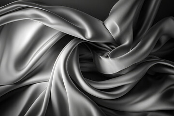 AI generated beautiful elegant silver soft silk satin fabric background with waves and folds