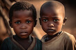African children. Portrait of african boys looking at camera. Poverty in Africa concept. Created with Generative AI