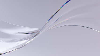 Abstract glass ribbon flow wave on bright background