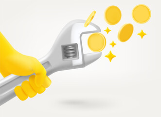Poster - Catching money with the wrench concept. 3d vector illustration isolated on white background