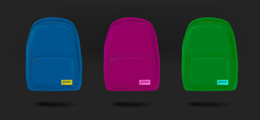 Aufkleber - Different school bags collection. 3d vector isolated on black background