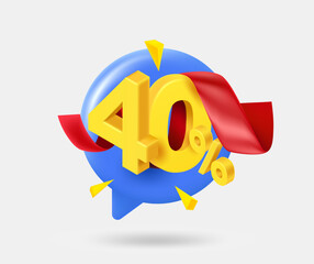 Aufkleber - Speech cloud with 40 percent dicount offer. 3d vector isolated illustration