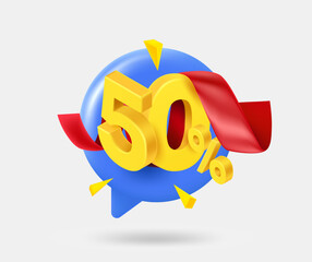 Aufkleber - Speech cloud with 50 percent dicount offer. 3d vector isolated illustration