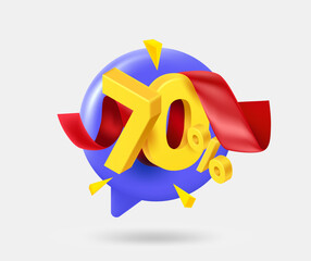Aufkleber - Speech cloud with 70 percent dicount offer. 3d vector isolated illustration