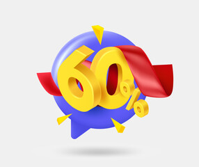 Aufkleber - Speech cloud with 60 percent dicount offer. 3d vector isolated illustration