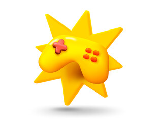 Fototapete - Gamepad with explosion effect. 3d vector mobile application icon with notification