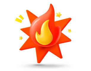 Fototapete - Shining flame effect. 3d vector mobile application icon with notification