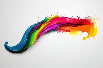 Wall Mural - Abstract acrylic paint colorful curved brush wave line on isolated white background. Vivid color liquid splashy wave