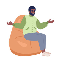 Canvas Print - Talking man on bean bag semi flat color vector character. Engage into conversation. Editable figure. Full body person on white. Simple cartoon spot illustration for web graphic design and animation