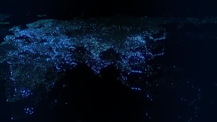 slowly changing illumination of a digital map of the earth. movable camera. lights of megalopolises 