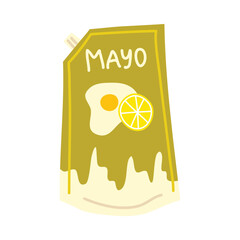 Poster - Cartoon Color Mayonnaise Sauce Doypack Packing Concept Flat Design Style. Vector illustration of Mayo Pack