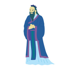 Sticker - Cartoon Color Character Man Confucius East Asian Philosopher Concept on a Chinese Traditional Confucianism Flat Design Style. Vector illustration