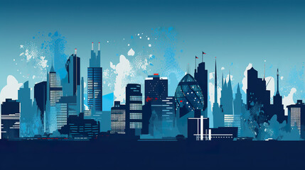 Wall Mural - A city skyline with a lot of tall buildings. AI generative. Nostalgic imaginary London skyline