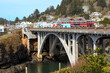 Along the Oregon Coast: The town of Depoe Bay with the bridge over the inlet leading to the harbor.