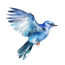Watercolor Blue Bird. Illustration AI Generative.
