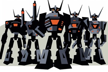 Wall Mural - lineup of diverse robots in a futuristic setting. generative ai