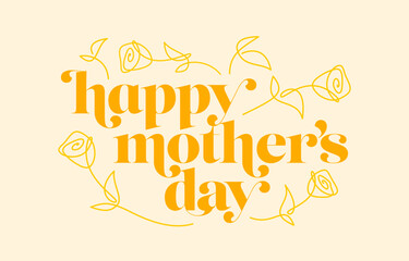Happy Mother's Day Post for Social Media in Yellow with Roses, Facebook, Instagram, Website Header, Mother's Day Card, Mother's Day Sign