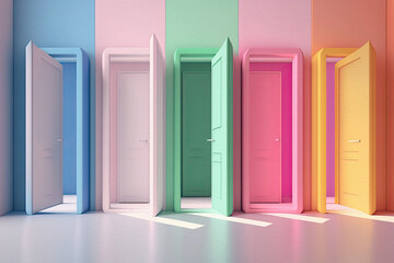 colorful doors, pastel abstract design, generative ai