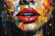Artistic painting of a woman lips with paint splash, acrylic painting style, ai generative