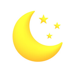 moon and stars. cute weather realistic icon.
