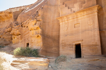 Wall Mural - Jabal al ahmar tombs entrances carved in stone, Madain Saleh, Al Ula, Saudi Arabia