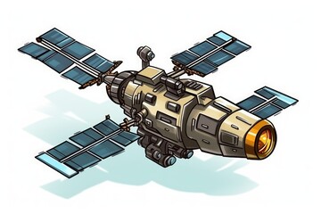 Wall Mural - futuristic space station orbiting the earth with a satellite in the background. generative ai