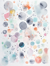 Watercolor Illustration Of Blue Purple Grey And Pink  Abstract Orange Blue And Grey Round Splashes In Light Pastel Colors