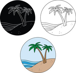 Wall Mural - Tropical Vacation Island Graphic - Outline, Silhouette & Color Clipart