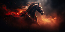 Stylized Portrait Of Horse In The Smoke And Fire. Generative AI 