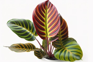 Wall Mural - Tricolored Maranta plant in front of a blank white backdrop. stunning house design eliminates other elements, focusing only on the plant Generative AI Generative AI