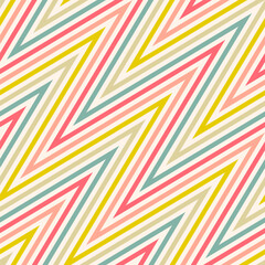 Wall Mural - Zigzag seamless pattern. Diagonal chevron stripes background. Vector seamless texture with lines, striped zig zag, waves. Simple abstract geometric background in summer colors. Cute repeat design