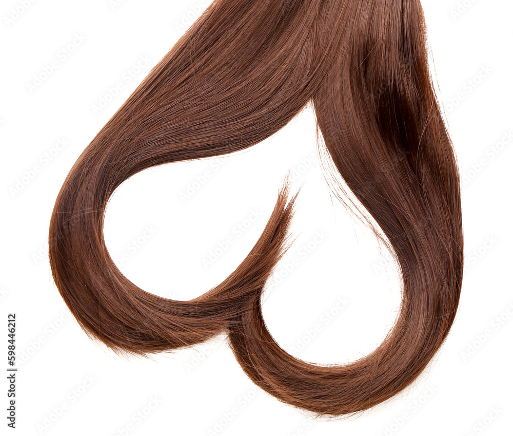 Heart made of brown hair on white background