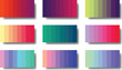 9 Colorful gradient colour palette set design. Flat gradient colour swatches.