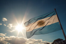 Argentina Flag Flying On The Blue Sky