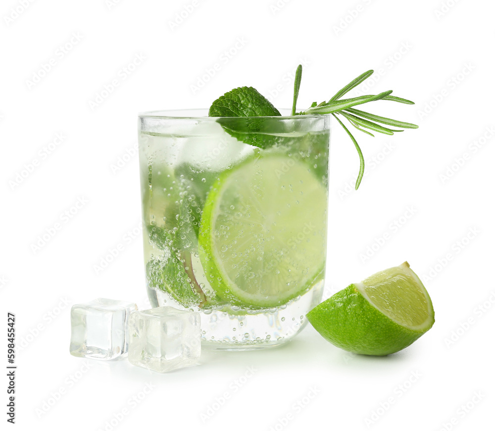 Glass of tasty mojito isolated on white background