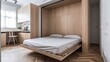 © Creative Station - Minimalist studio apartment with a Murphy bed and multifunctional furniture, generative ai