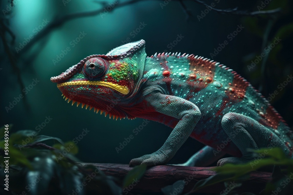 Beautiful green chameleon lizard family. A symbol of adaptation to ...