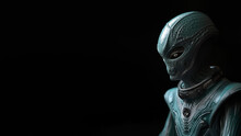 An Alien Male On A Black Background With Space For Text Or Copy