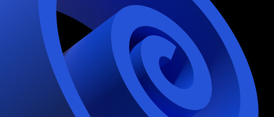 Abstract black background with blue 3D spiral. Modern cover backdrop 3d rendering.